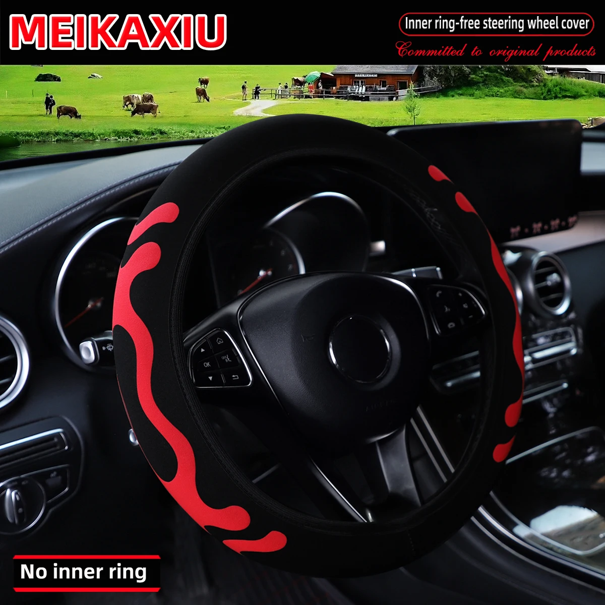 3D Diving Material Foam Steering Wheel Cover Fabric Rimless Design for 14.5-15 Inch Cars