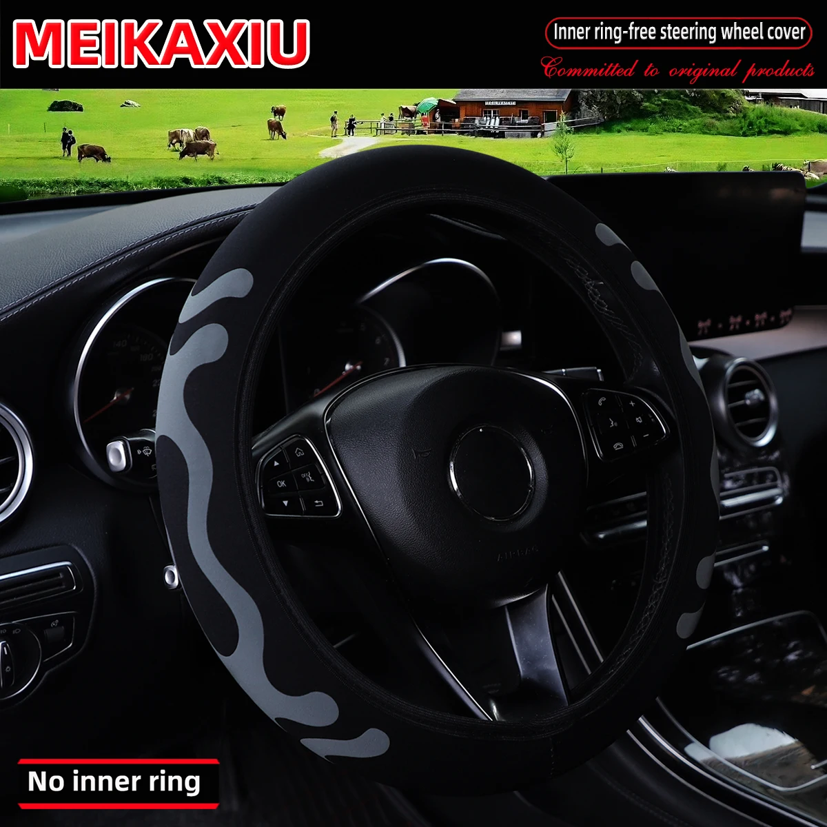 3D Diving Material Foam Steering Wheel Cover Fabric Rimless Design for 14.5-15 Inch Cars