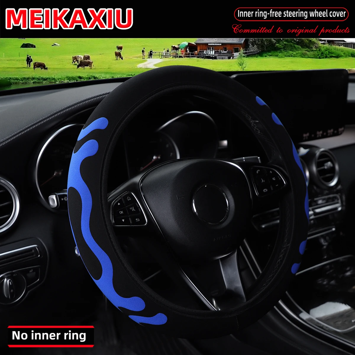 3D Diving Material Foam Steering Wheel Cover Fabric Rimless Design for 14.5-15 Inch Cars