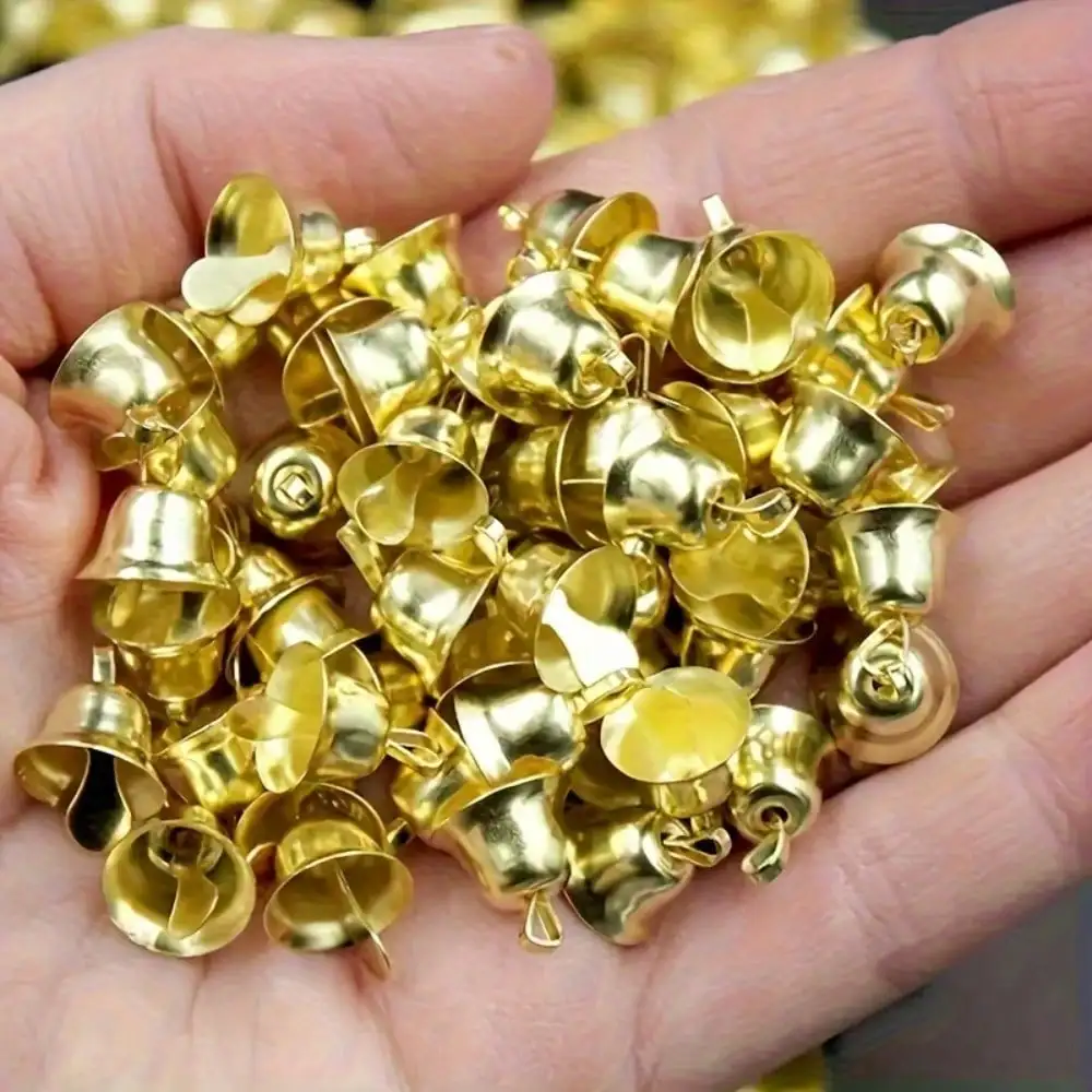 50/100pcs Mini Golden Bell Pendant - Shiny Metal Christmas Decorations for DIY Handicrafts and Festival Decorations