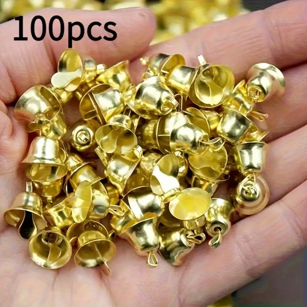 50/100pcs Mini Golden Bell Pendant - Shiny Metal Christmas Decorations for DIY Handicrafts and Festival Decorations