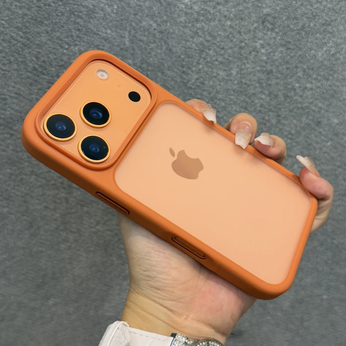Luxury Orange Matte Transparent Phone Case For iPhone 17 18 Pro Max 17 18Pro Metal Buttons Skin Feel Shockproof Protective Cover