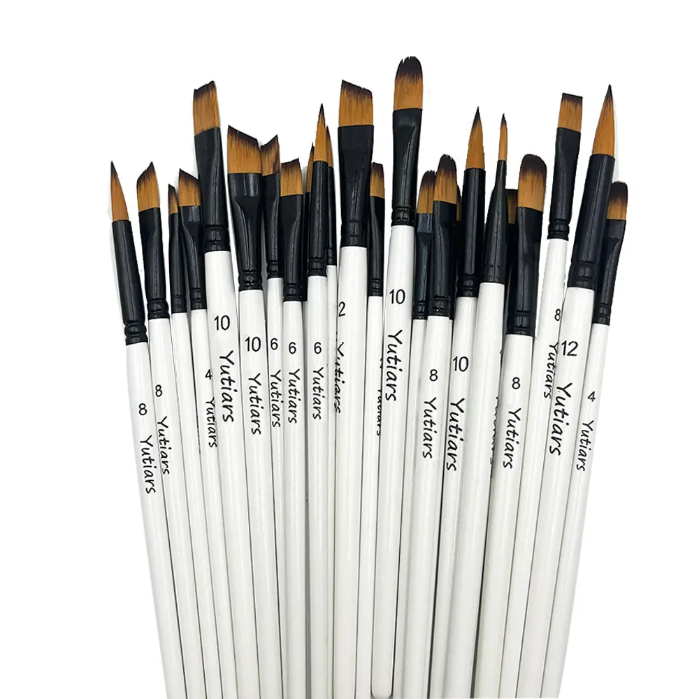 12 Pcs/set DIY Oil Acrylic Painting Art Paint Brushes Supplies Nylon Hair Wooden Handle Watercolor Paint Brush Pen Set Learning