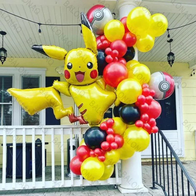 55pcs Pokemon Pikachu Balloon Garland Arch Kit Red Foil Balls for Kids Birthday Parties Baby Shower Decor Supplies