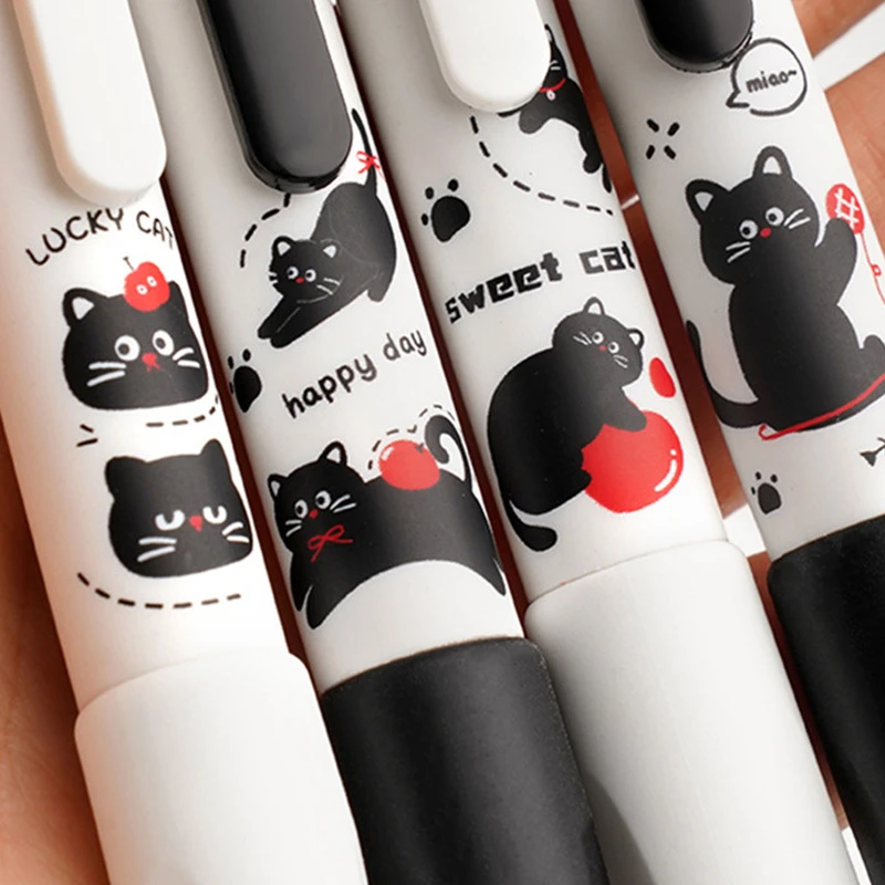 4-Pack Erasable Gel Pens Set – 0.5mm Fine Point, Blue Ink, Quick-Drying & Smooth, Cute Cat for Office, School, Journaling, Test
