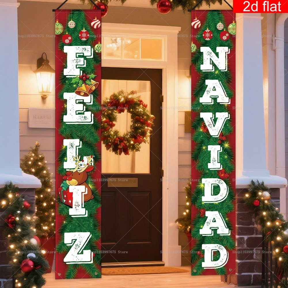 Spanish Merry Christmas Banners New Year Xmas Party Decor Couplets Porch Signs for Indoor Outdoor Porch Wall Hanging Banners