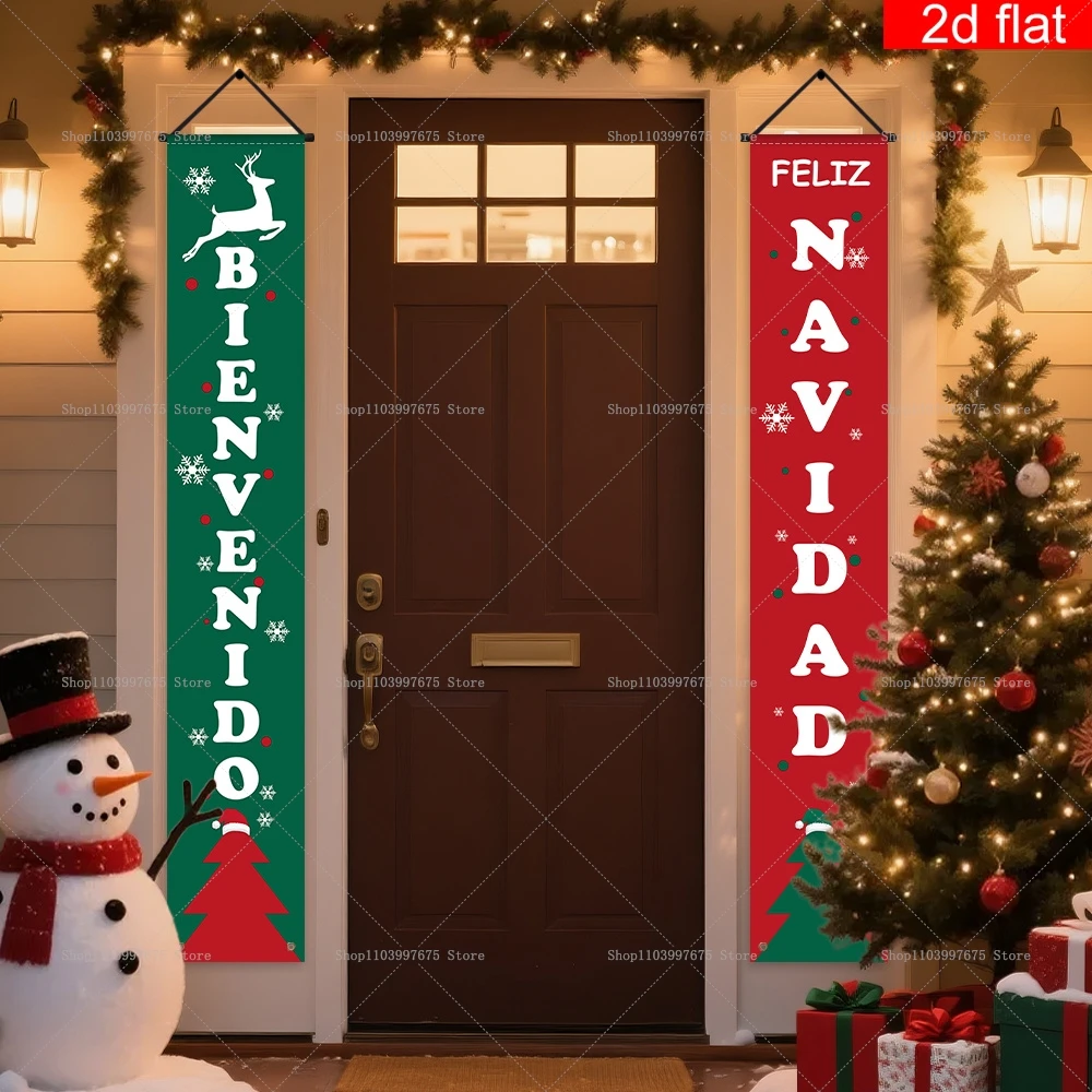 Spanish Merry Christmas Banners New Year Xmas Party Decor Couplets Porch Signs for Indoor Outdoor Porch Wall Hanging Banners
