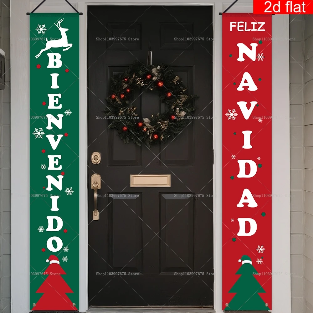 Spanish Merry Christmas Banners New Year Xmas Party Decor Couplets Porch Signs for Indoor Outdoor Porch Wall Hanging Banners