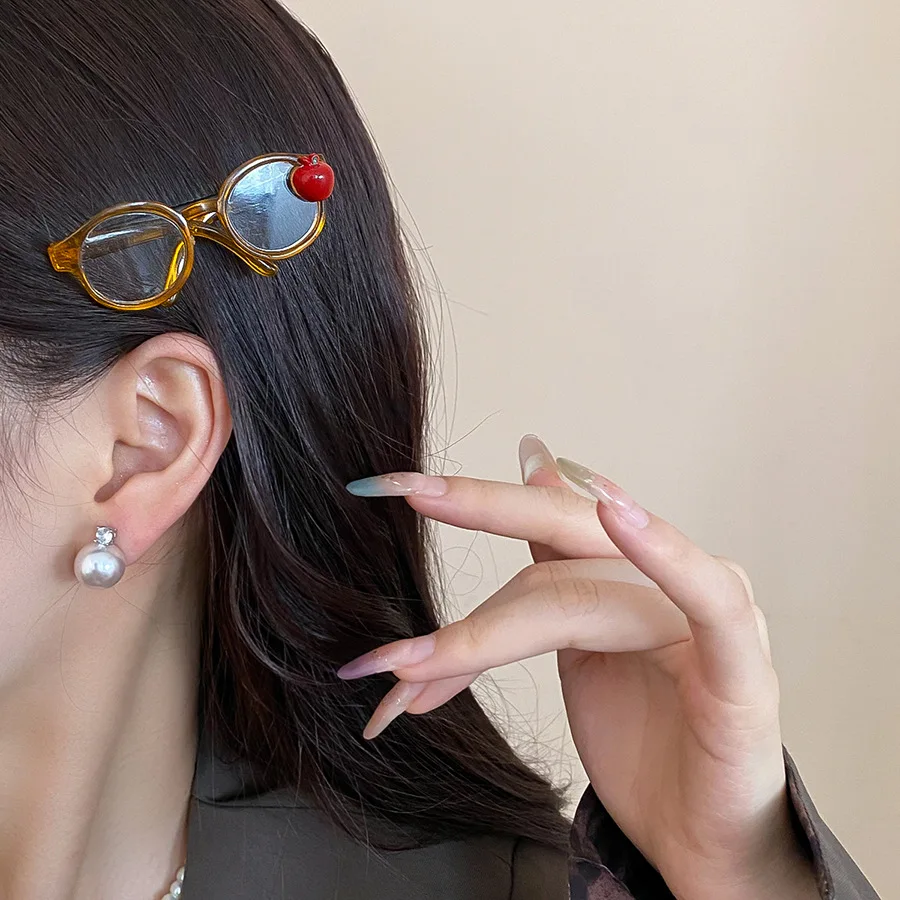 Apple Glasses Hair Clip for Women Girl Cute Side Duckbill Clip Hairpins New Fashion Versatile Hair Accessories Gift Christmas M