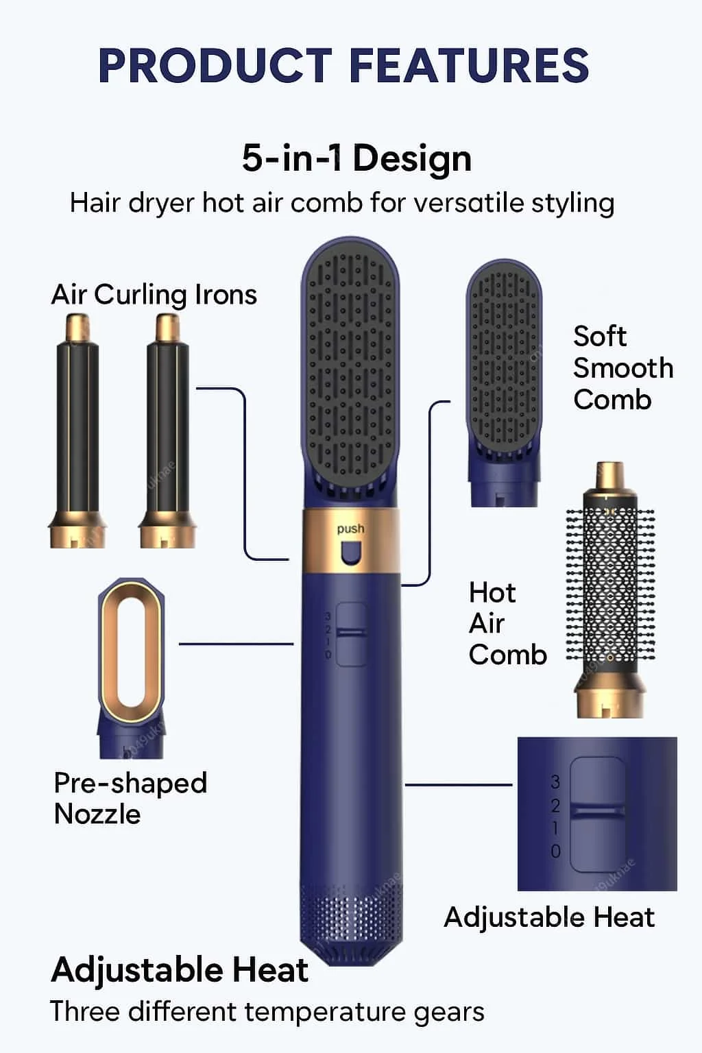 10 5 In 1 Hair Dryer Hot Air Comb Brush With Curling Iron Hair Straightener For Salon Style Curling Straightening And Volumizing