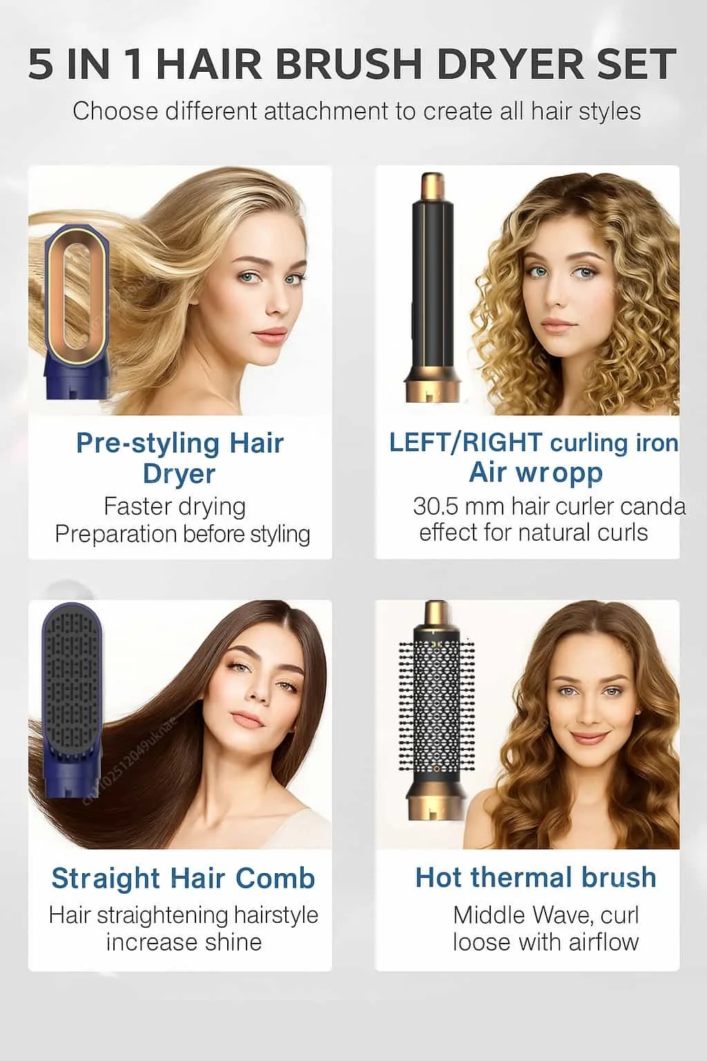 10 5 In 1 Hair Dryer Hot Air Comb Brush With Curling Iron Hair Straightener For Salon Style Curling Straightening And Volumizing
