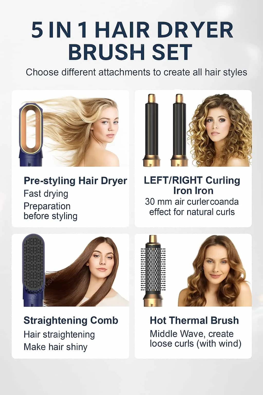 10 5 In 1 Hair Dryer Hot Air Comb Brush With Curling Iron Hair Straightener For Salon Style Curling Straightening And Volumizing