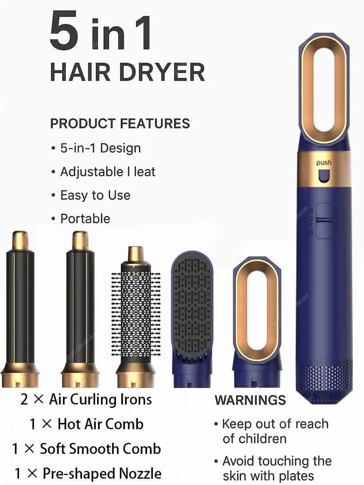 10 5 In 1 Hair Dryer Hot Air Comb Brush With Curling Iron Hair Straightener For Salon Style Curling Straightening And Volumizing