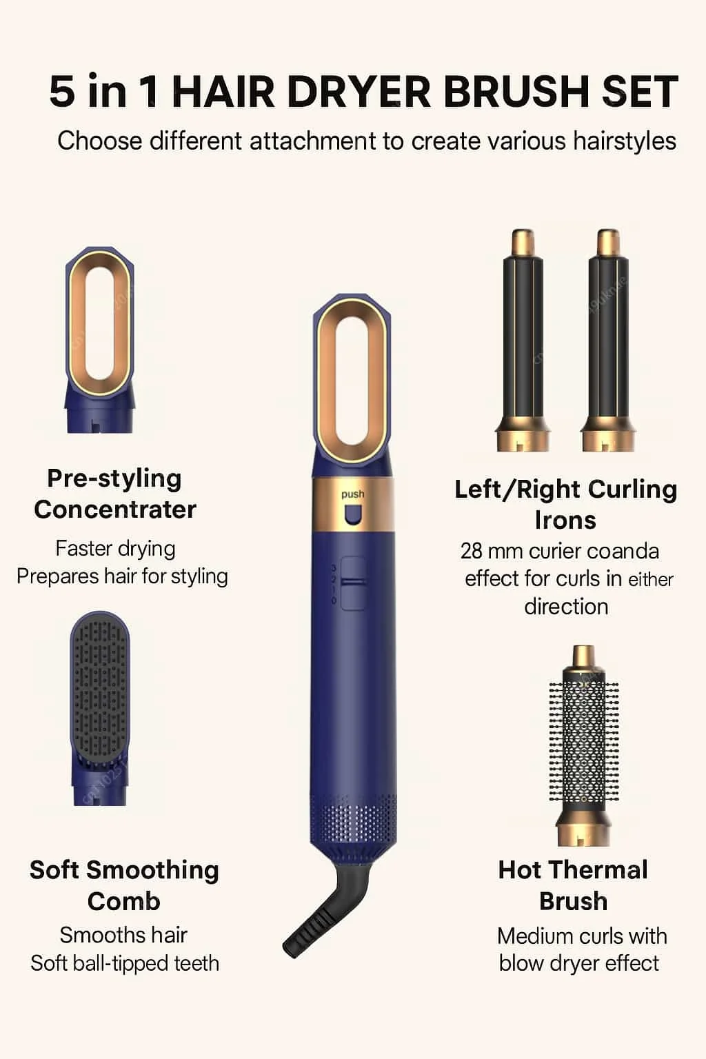 10 5 In 1 Hair Dryer Hot Air Comb Brush With Curling Iron Hair Straightener For Salon Style Curling Straightening And Volumizing