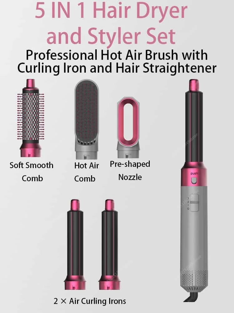 10 5 In 1 Hair Dryer Hot Air Comb Brush With Curling Iron Hair Straightener For Salon Style Curling Straightening And Volumizing