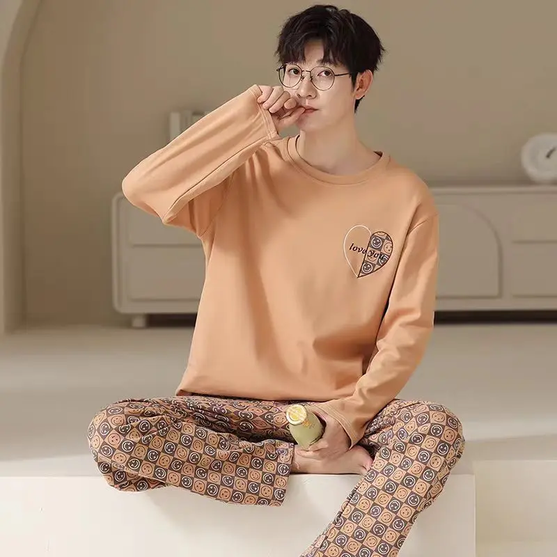 Spring-Autumn New Arrival Men's Pyjamas Long-Sleeved Loungewear Set Autumn-Winter Youth & Middle-Aged Lightweight Pyjama Set