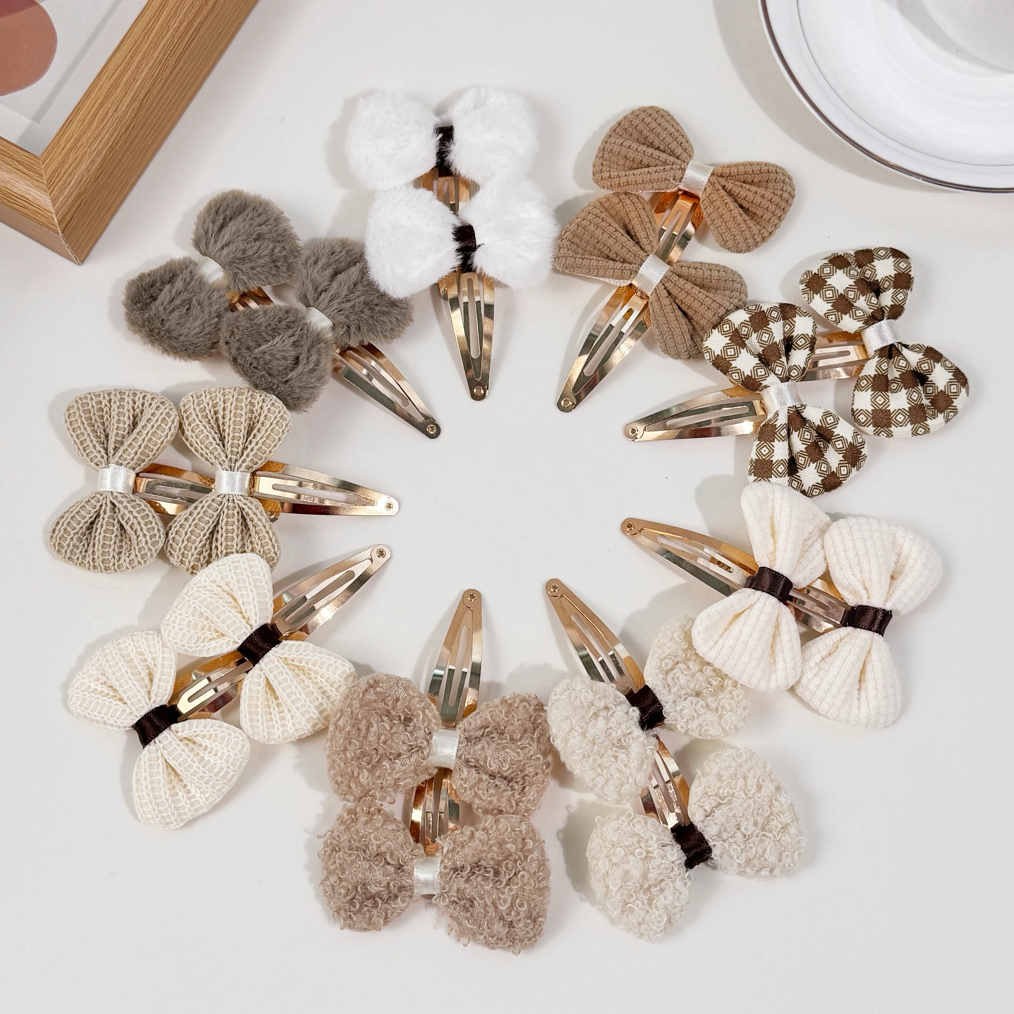 18/24pcs Fabric Hair Bows Hair Clips Winter Bows Barrettes Clips Kids Girls Alloy Hairpin for Children Kids Hair Accessories