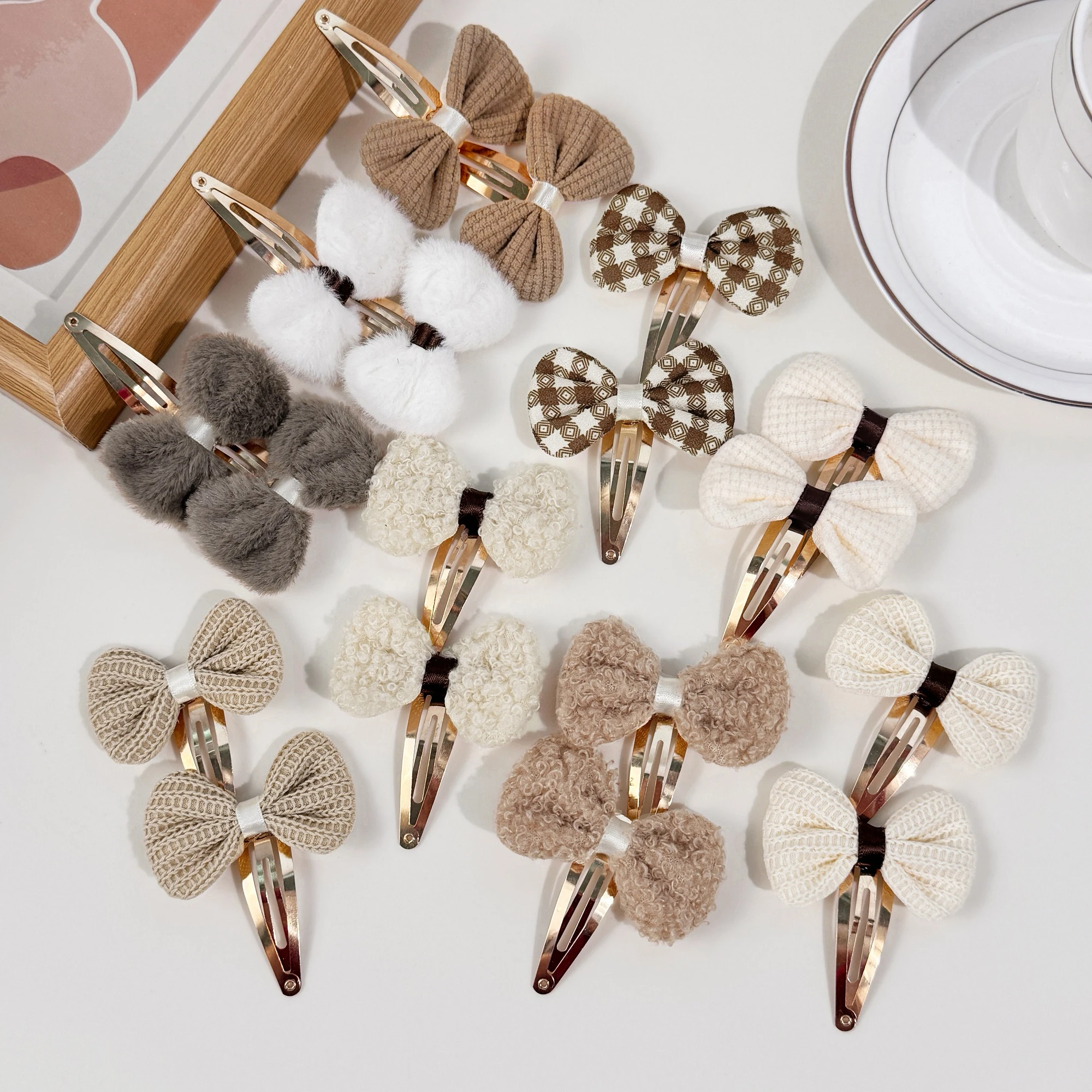 18/24pcs Fabric Hair Bows Hair Clips Winter Bows Barrettes Clips Kids Girls Alloy Hairpin for Children Kids Hair Accessories