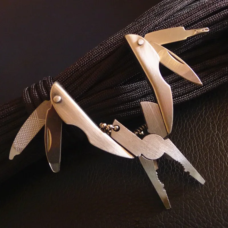 Multitool Folding Pliers Stainless Steel Keychain EDC Tool with Knife Screwdriver for Outdoor Camping Survival Emergency Kit