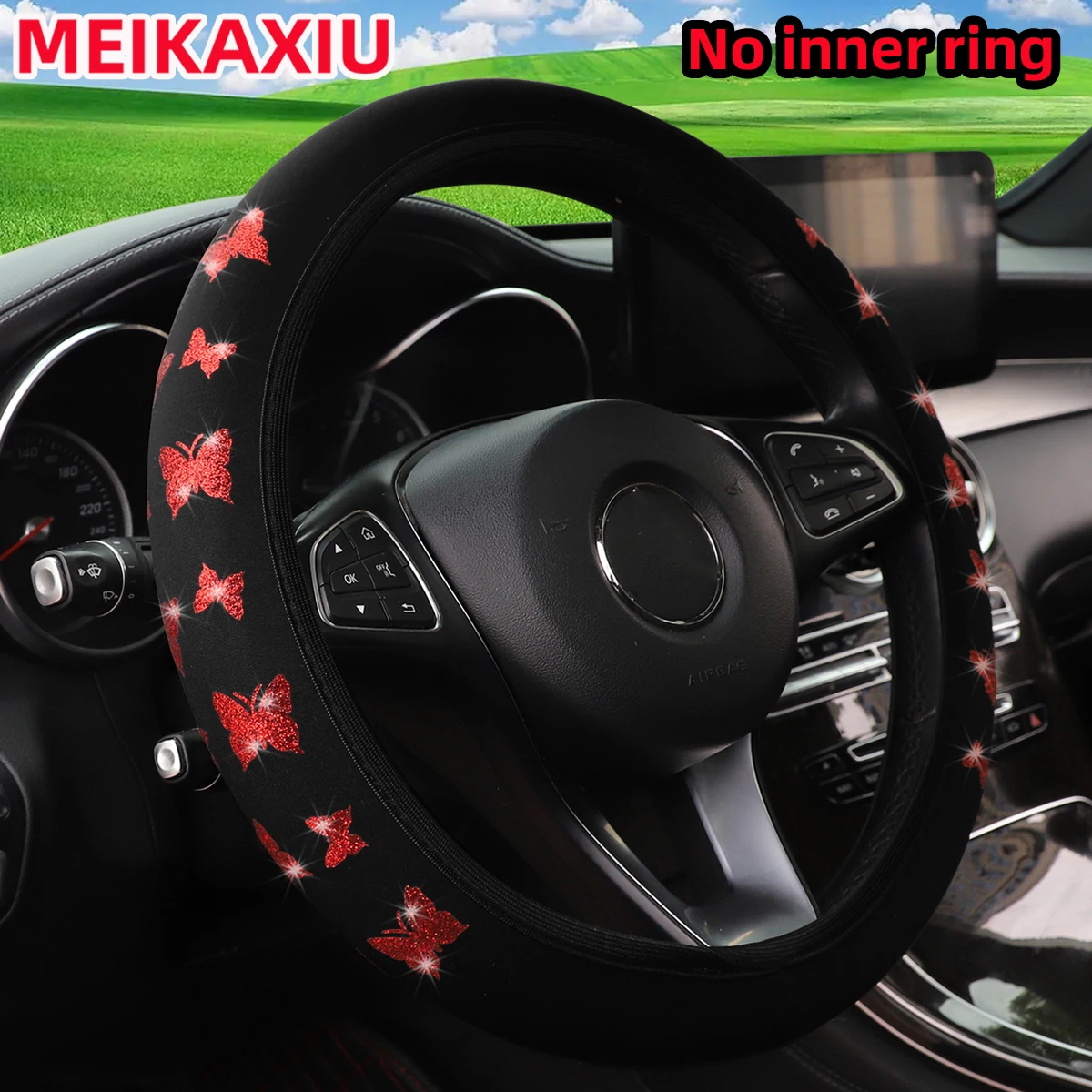 Rimless Blingbling Flash Butterfly Steering Wheel Set for 14.5-15 Inch Cars Car Decorative Outer Rim Accessory