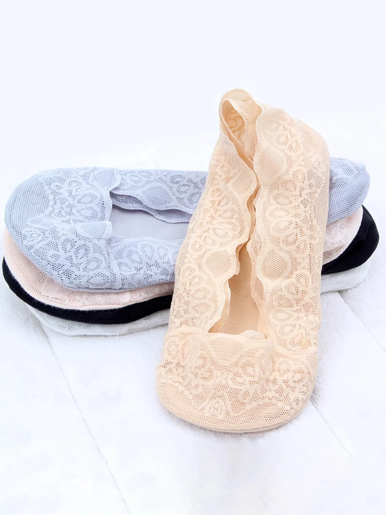5 Pairs New Peacock Screen Lac Invisible Anti-slip Silicone Thin Socks Lace Edging For Women Summer Simplicity Boat Socks