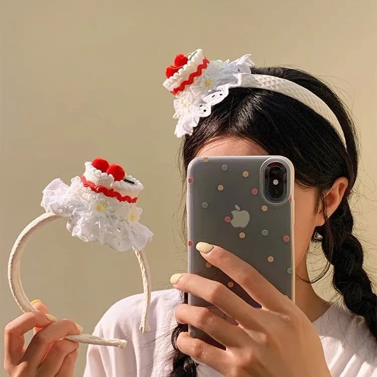 Cherry cake hat lace headband for women's birthday photo creative headband hair clip cute hair accessories