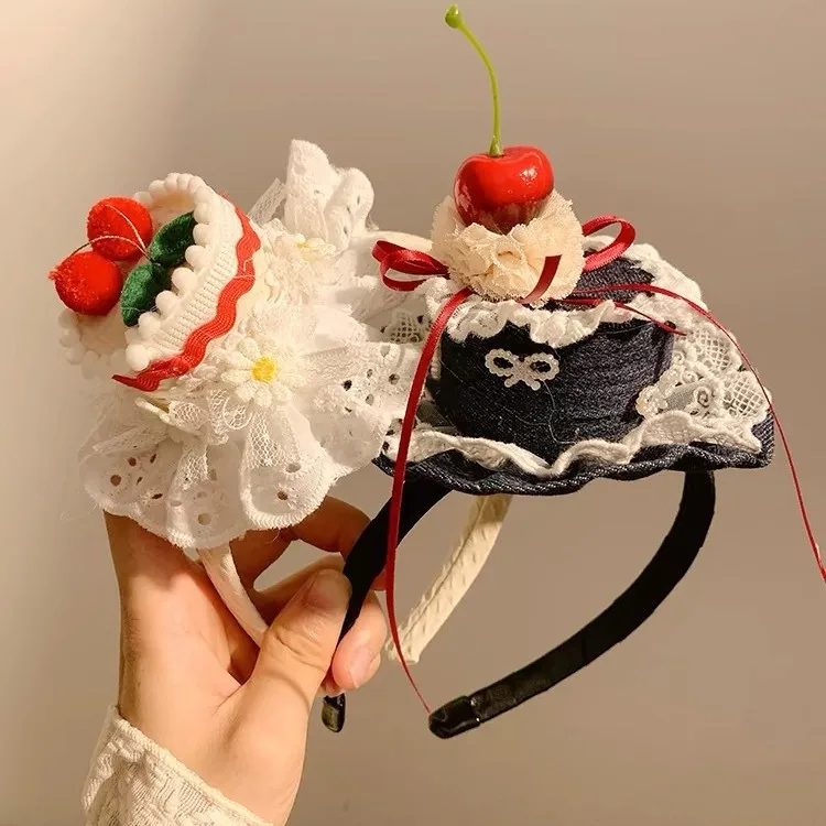 Cherry cake hat lace headband for women's birthday photo creative headband hair clip cute hair accessories