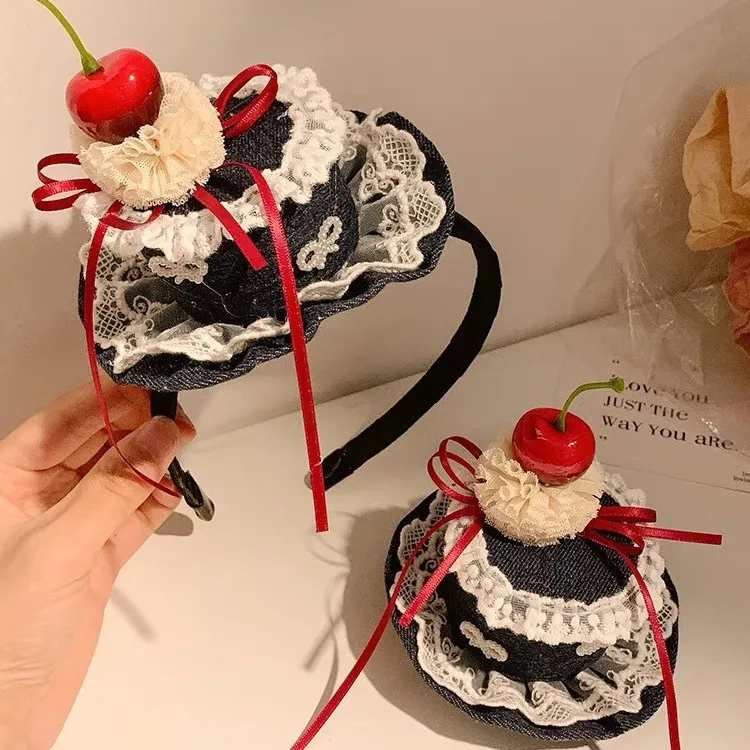 Cherry cake hat lace headband for women's birthday photo creative headband hair clip cute hair accessories