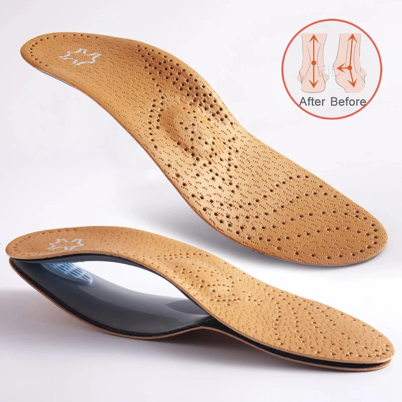 Leather Orthotic Flat Feet Arch Support Orthopedic Insole for Shoe Sole Insole for Feet Men Women O/X Leg Corrected Unisex