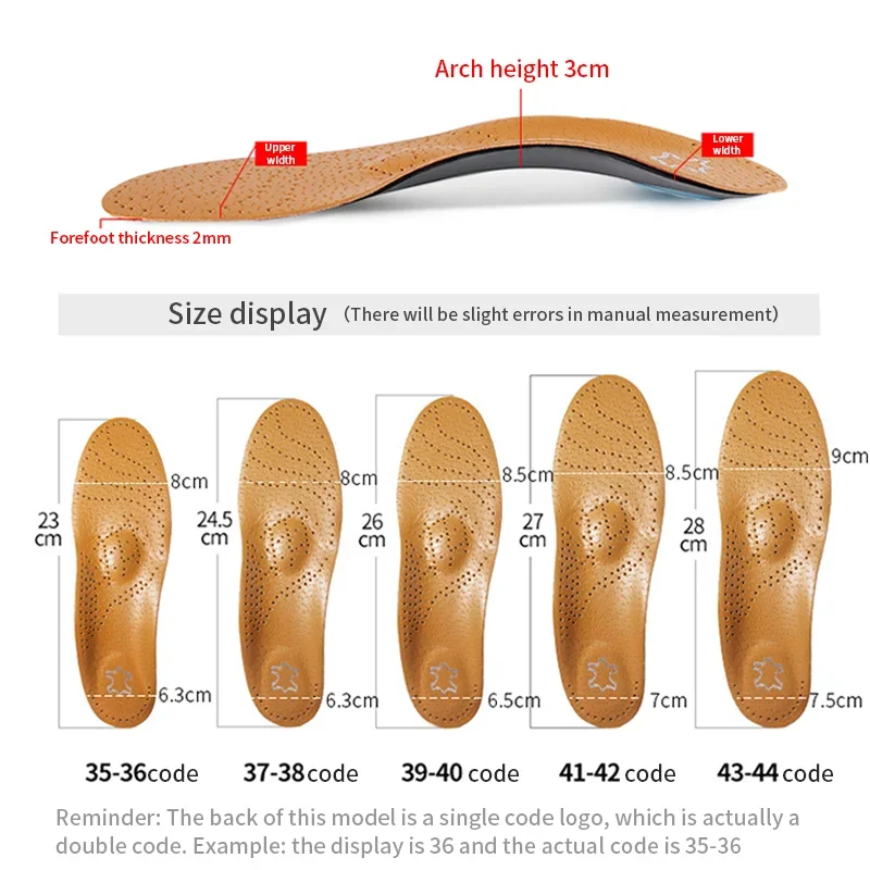 Leather Orthotic Flat Feet Arch Support Orthopedic Insole for Shoe Sole Insole for Feet Men Women O/X Leg Corrected Unisex