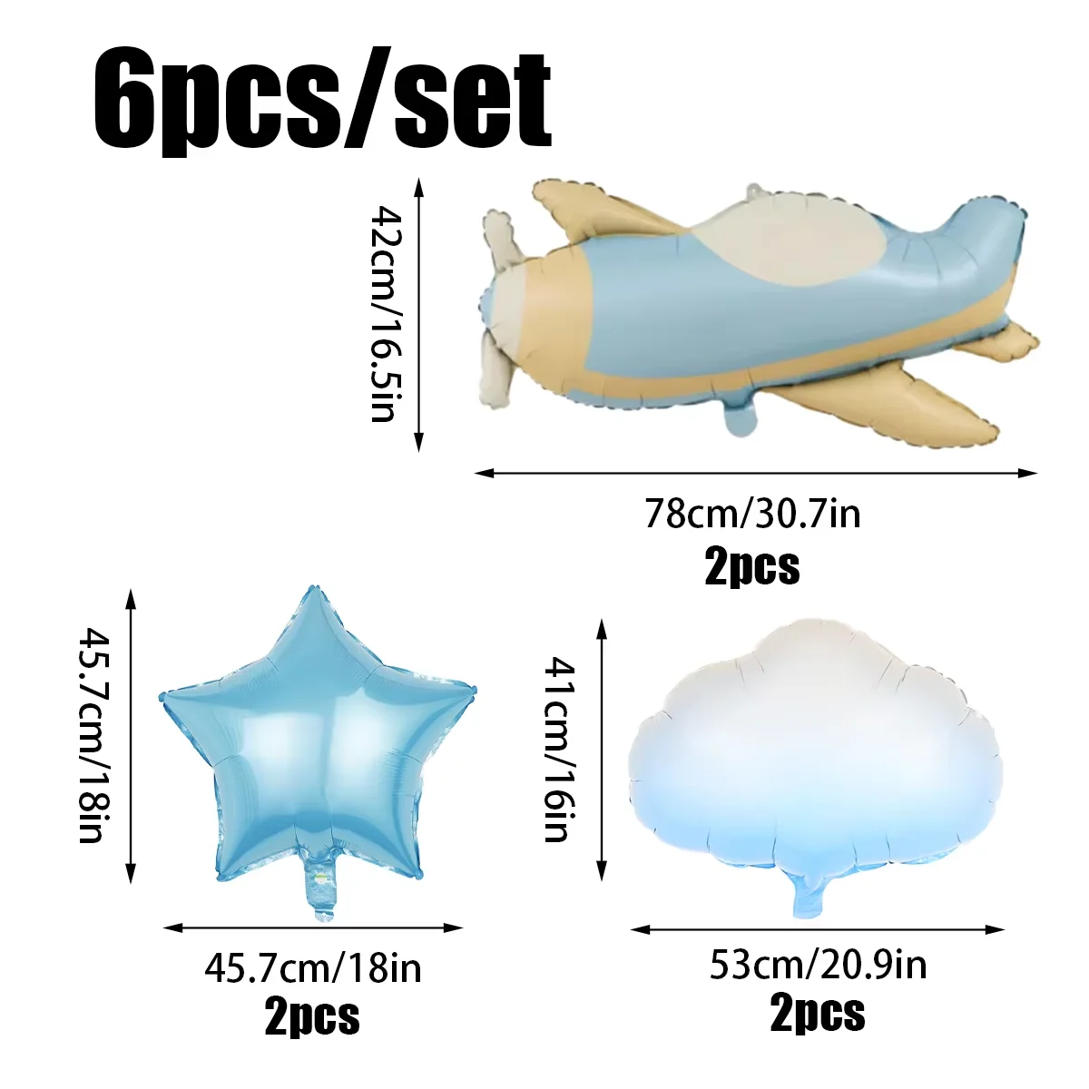 6pcs Matte Airplane Balloon Set, Airplane, White Cloud, Star Balloons, R Birthday Party, Adventure Theme Party Decorations