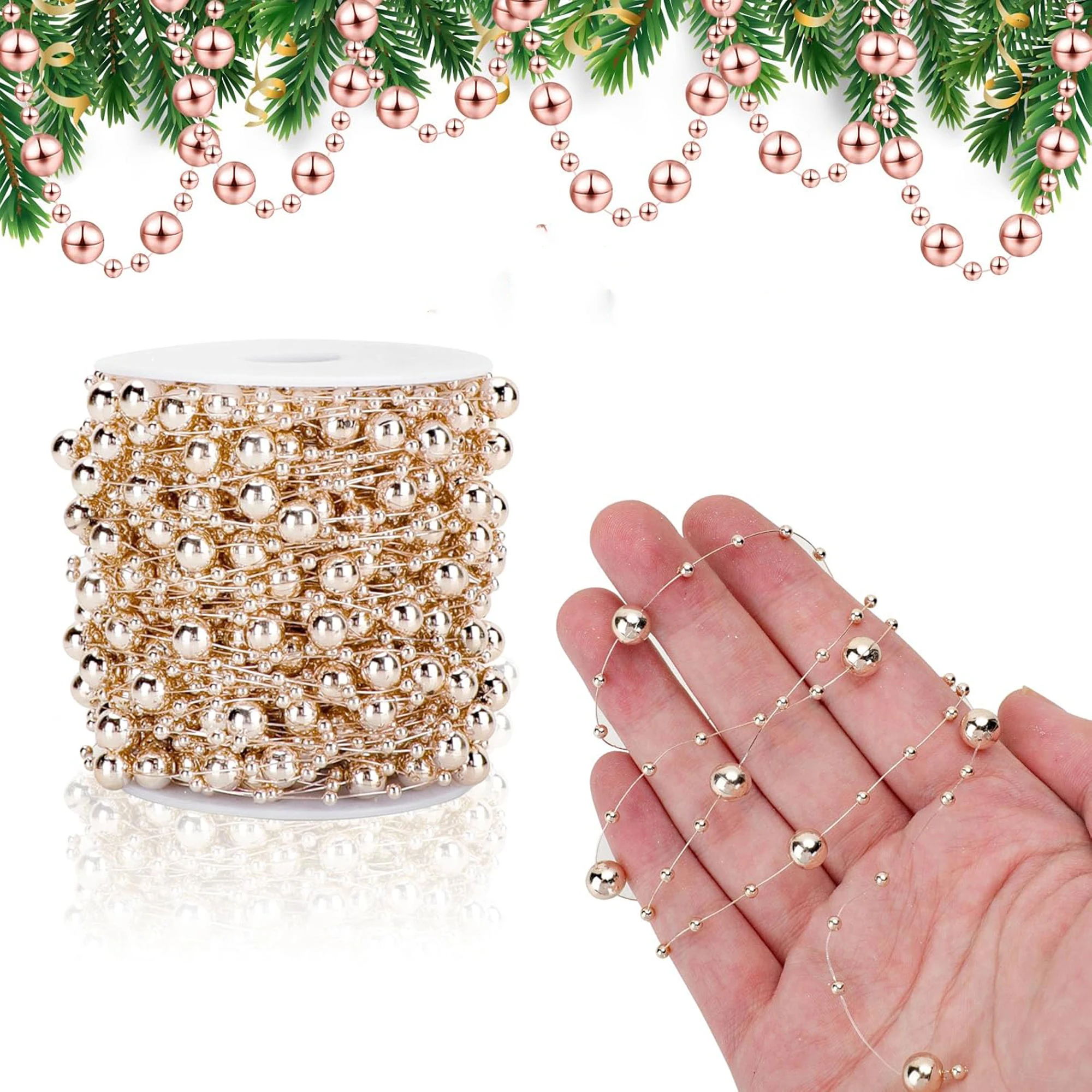 1 Piece (10m) Christmas Tree Beads Artificial Pearl Bead Garland Chain Plastic Bead Roll DIY Christmas Wedding Decoration Hangin