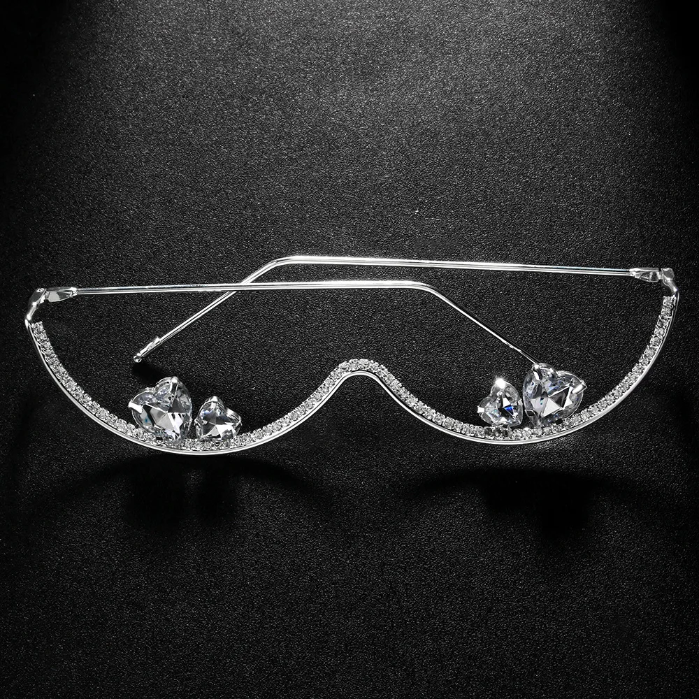Designer Luxury Rhinestone Double Heart Glasses Frames Fashion Accessory for Women Y2K Cosplay Dance Face Jewelry 2025