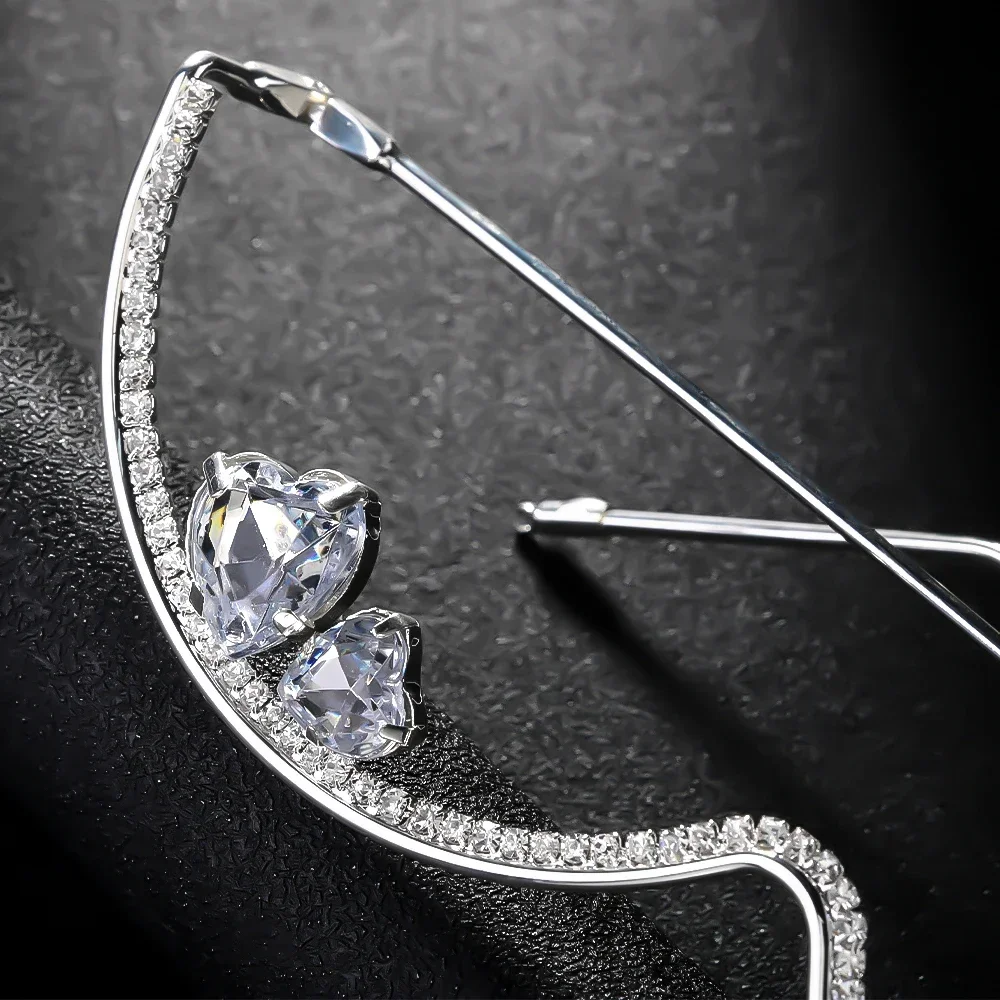 Designer Luxury Rhinestone Double Heart Glasses Frames Fashion Accessory for Women Y2K Cosplay Dance Face Jewelry 2025