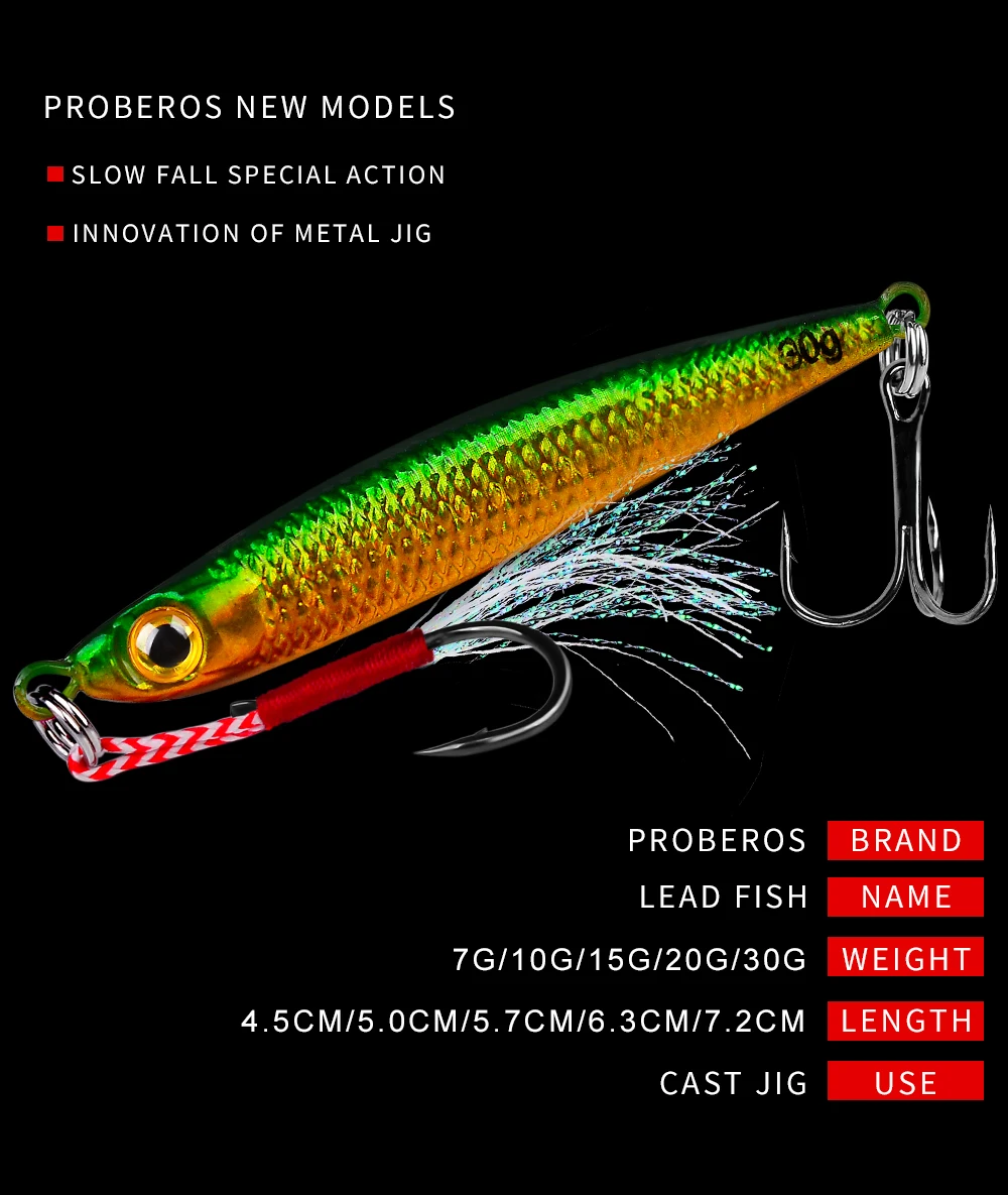1pc Fast Sinking Jigging Lure Long Cast 7g 10g 15g 20g 30g Slow Jig Metal Jig Fishing Bait Trout Artificial Hard Lure Hook