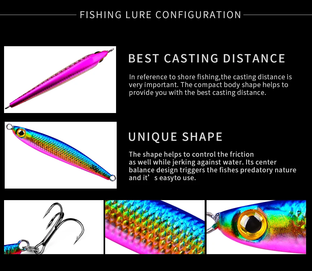 1pc Fast Sinking Jigging Lure Long Cast 7g 10g 15g 20g 30g Slow Jig Metal Jig Fishing Bait Trout Artificial Hard Lure Hook