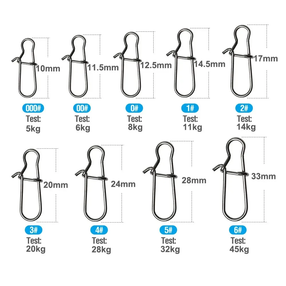 50pcs Stainless Steel Fishing Snap Hooked Snap Pin Fastlock Clip Accessories Tackle for Barrel Swivel Lure Hook
