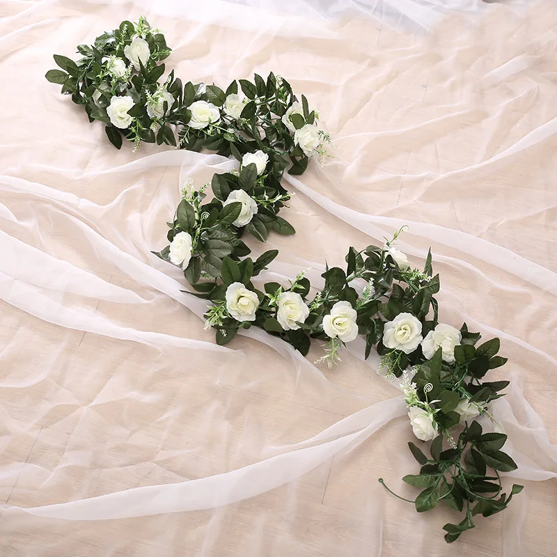 1/2PCS Silk Artificial Rose Vine Hanging Flowers Wall Festival Rattan Fake Plant Leaves Garland Romantic Wedding Home Decoration