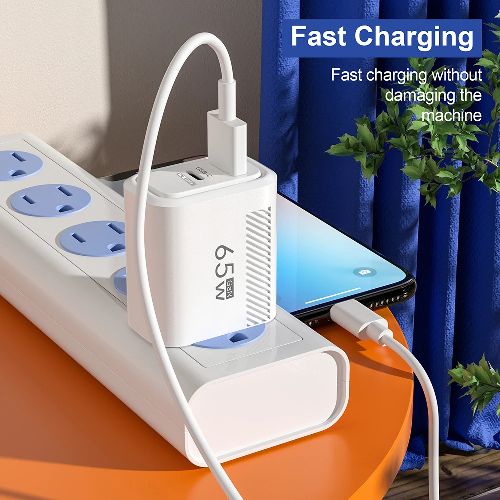 GaN 65W Dual Ports Charger 2 In 1 EU/US Plug USB Type C QC3.0 Charger Fast Charging Wall Charger Quick Charging Power Adapters