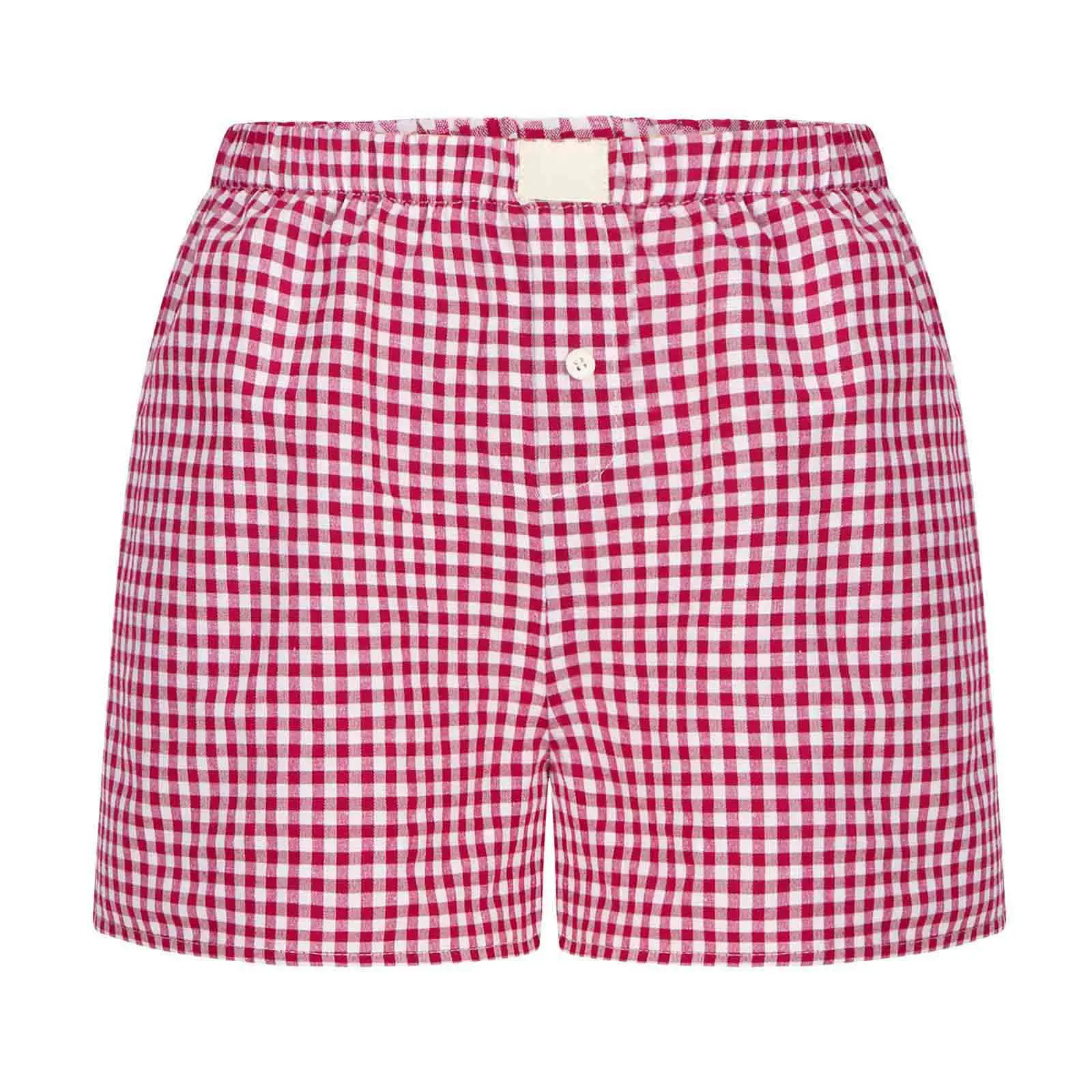 Youthful Summer Women's Casual Plaid Shorts Teenage Girls Elastic Waistband Lace-Up Classic Versatile Fashionable Summer Shorts
