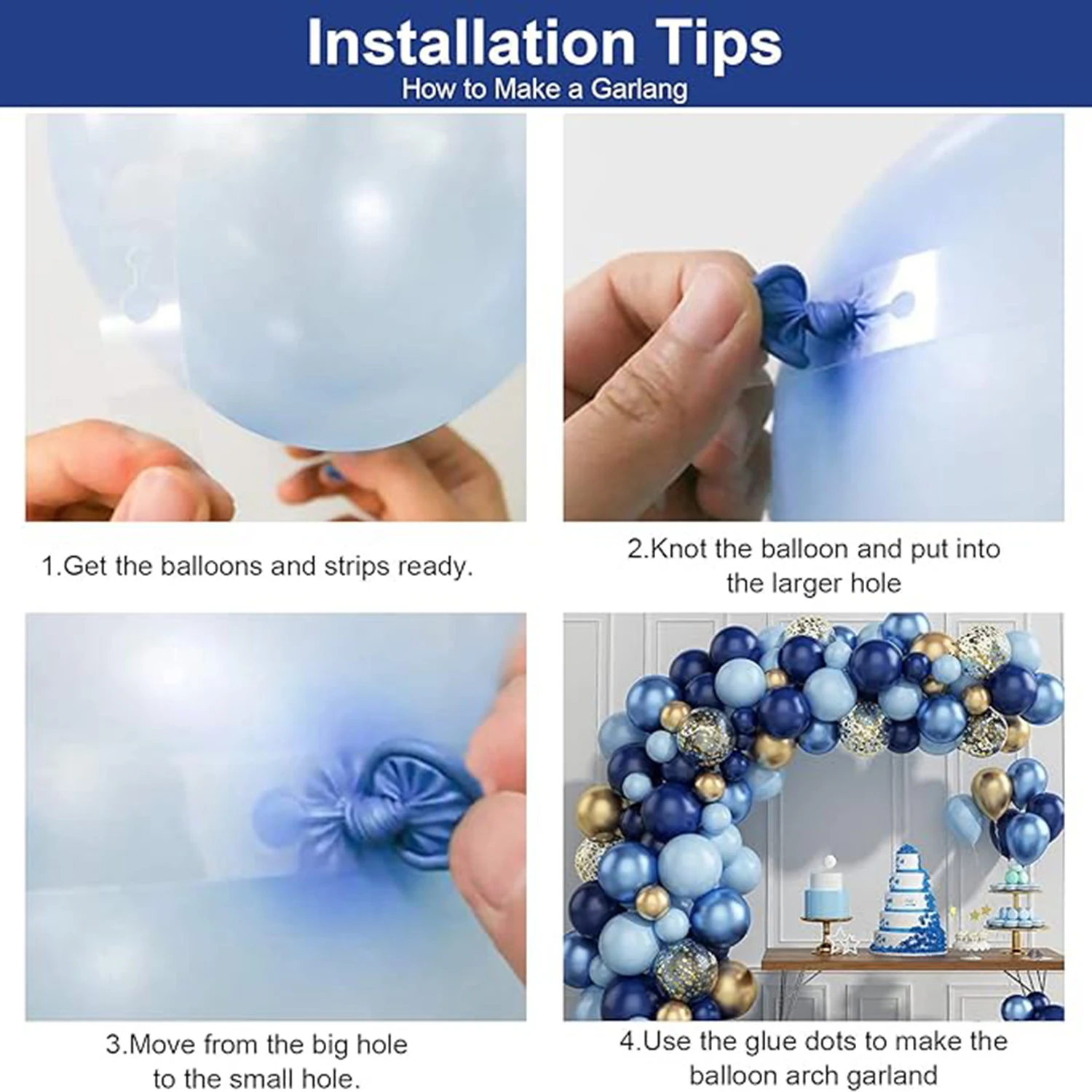 Blue Metallic Balloons Garland Kit Gold Confetti Balloon Arch Birthday Party Decoration Kids Wedding Birthday Baby Shower Boy