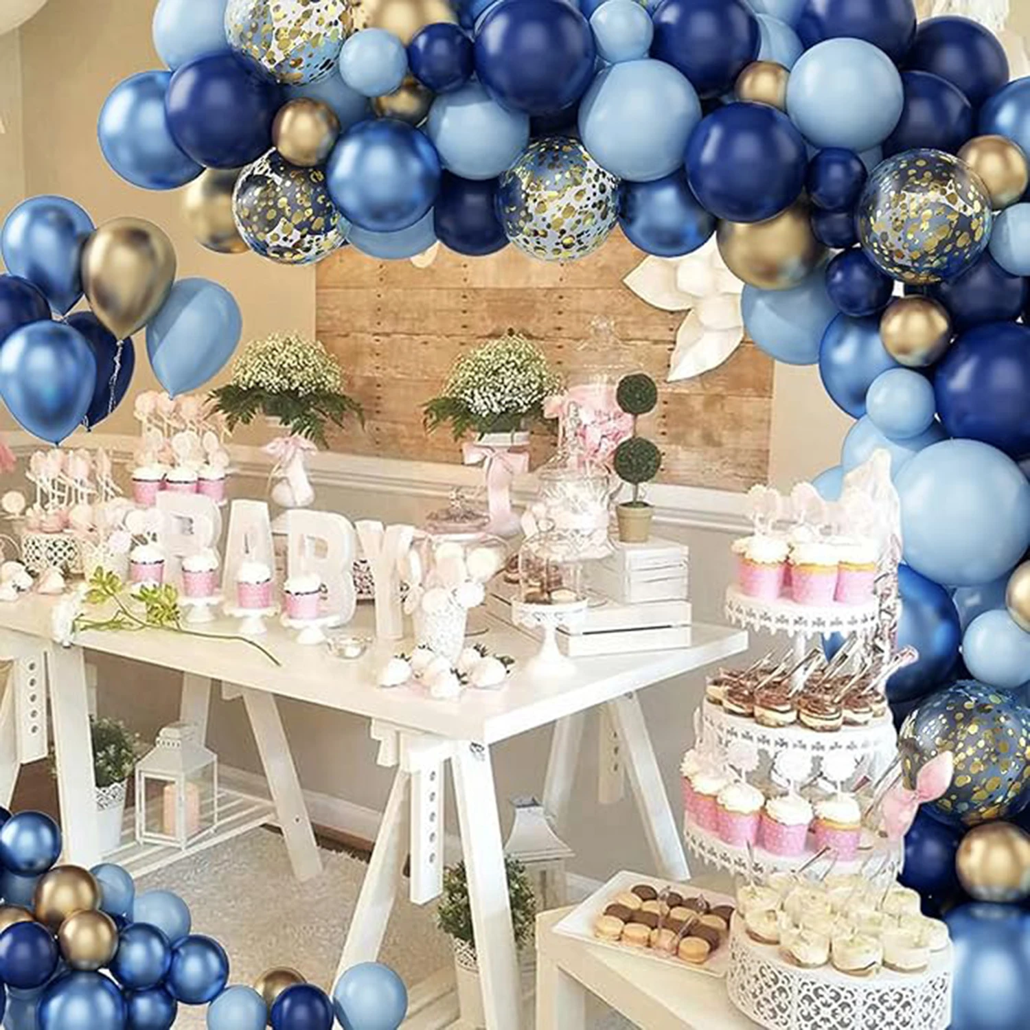 Blue Metallic Balloons Garland Kit Gold Confetti Balloon Arch Birthday Party Decoration Kids Wedding Birthday Baby Shower Boy