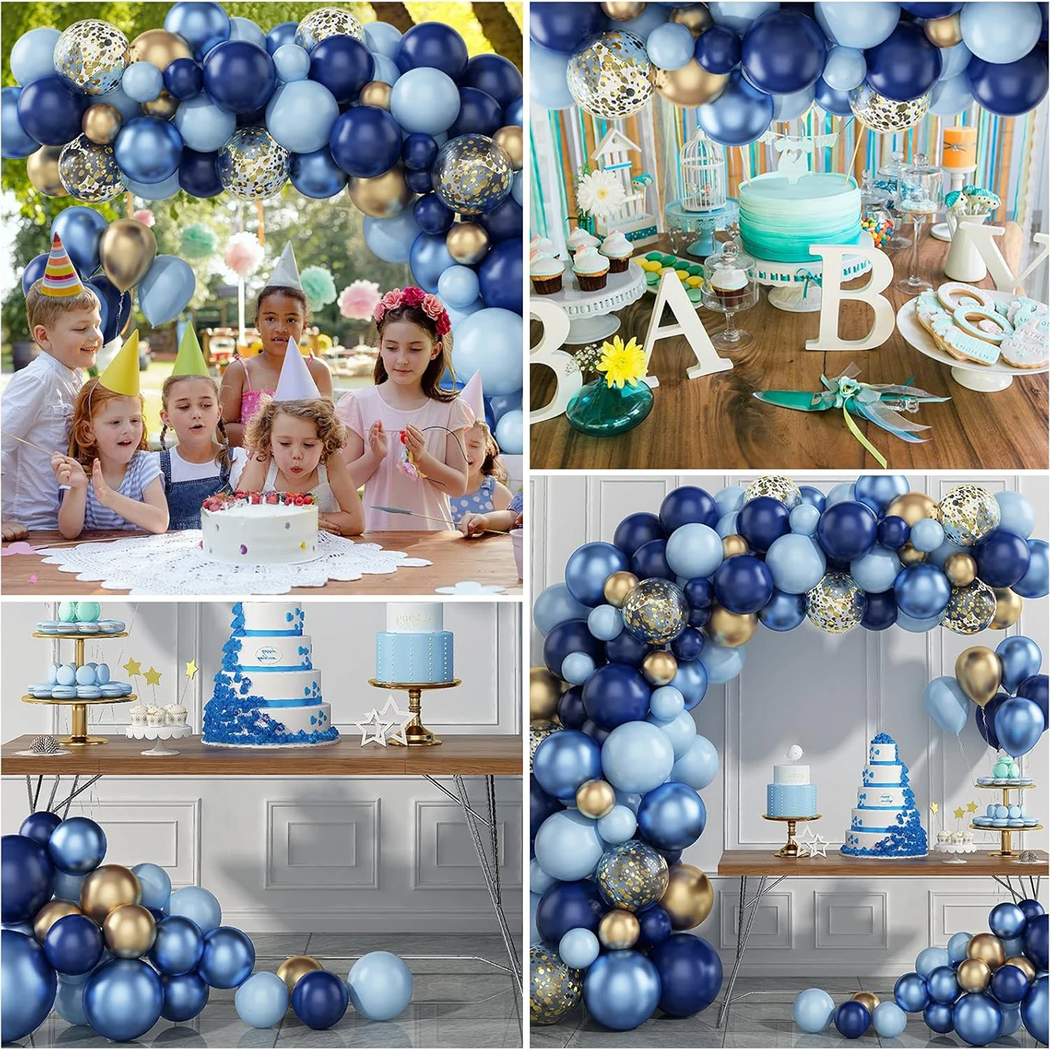 Blue Metallic Balloons Garland Kit Gold Confetti Balloon Arch Birthday Party Decoration Kids Wedding Birthday Baby Shower Boy