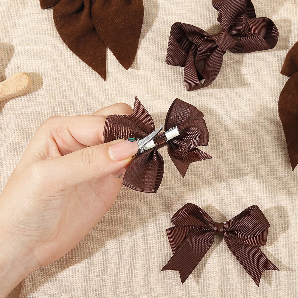 10Pcs/set Bows Hair Clip Set for Girls Autumn Winter Texture Fashion Gifts Handmade Kids Bowknots Hairpins Baby Hair Accessories