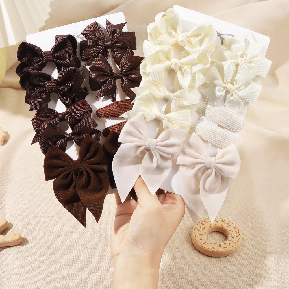 10Pcs/set Bows Hair Clip Set for Girls Autumn Winter Texture Fashion Gifts Handmade Kids Bowknots Hairpins Baby Hair Accessories