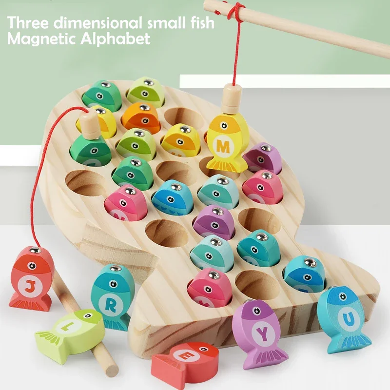Kids Wooden Fishing Game Toy Gifts Early Education Alphabet Numeric Cognitive Toys Children Interactive Games Toys for Gifts