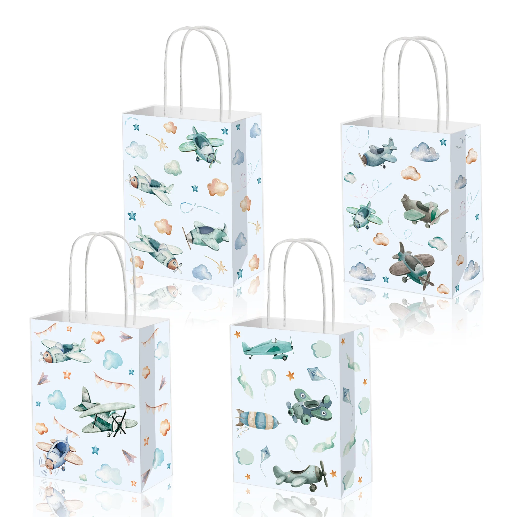 4-50pcs Airplane Party Favor Bags Aircraft Goodie Bags with Handles Blue Sky White Clouds Gift Bag Girl Boy Birthday Baby Shower