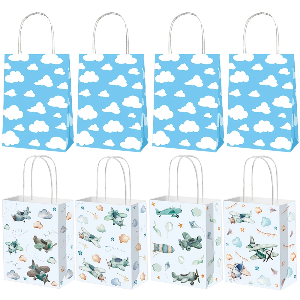 4-50pcs Airplane Party Favor Bags Aircraft Goodie Bags with Handles Blue Sky White Clouds Gift Bag Girl Boy Birthday Baby Shower