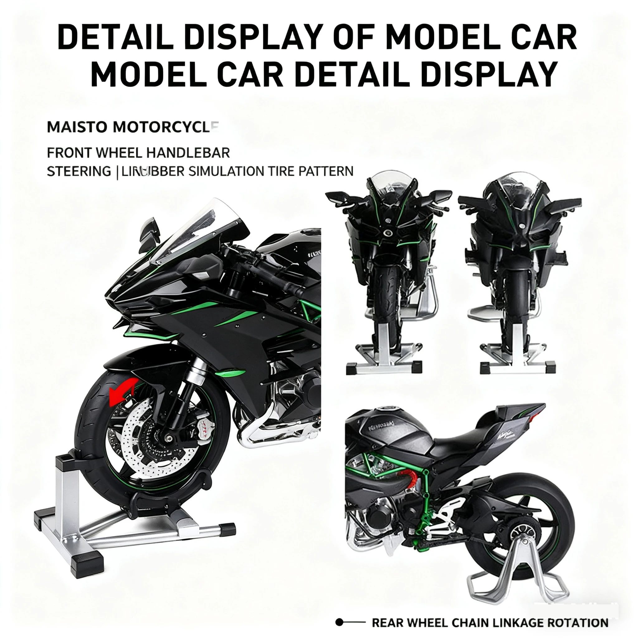 1:9 Kawasaki H2R Ninja With Spray Alloy Motorcycle Model Toy Vehicle Collection Sound and Light Off Road Autocycle Toys Car