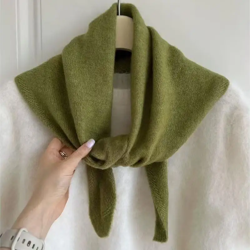 1PC Korean Style Wool Knitted Triangular Scarf Women Headscarf Knitted Scarf Multi-functional Warm Knitted Scarf